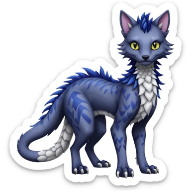 Kawaii dark edgy fantasy feline-vernid-sergal-fursona animal creature with a tufted tail full body with intricate markings  sticker