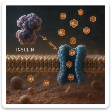 insulin activating glucose transport in the cell, hyper realistic 4K style, molecular details, scientific atmosphere sticker