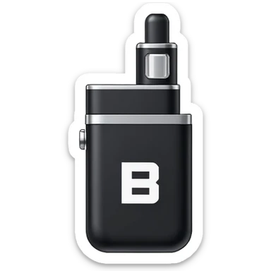 Pixel-art icon, letter [Б], designed as mini vape pod. Square canvas, same style as other letters. Black/metallic, flat vector, white outline. sticker