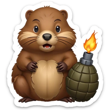 Beaver protecting his den with a grenade sticker