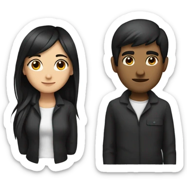 girl with black hair doing a judgy and man side  sticker