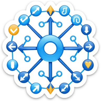 network of tasks linked by arrows representing a complex workflow sticker