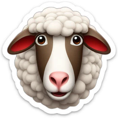 A sheep head with cross eyes in a red puddle sticker