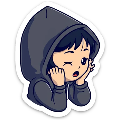 girl with black hair crying wearing a black hoodie sticker