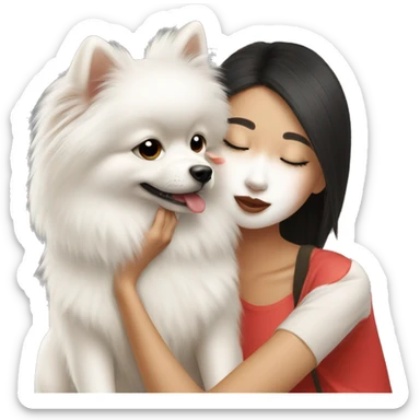 Chinese girl kissing white pomeranian sticker
