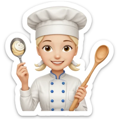 Young female baker – wearing white chef hat, holding a piping bag with cream

 sticker