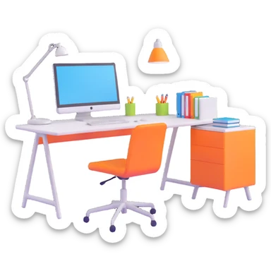 planned furniture, isometric view, office set, desk, chair, computer, bright accents sticker