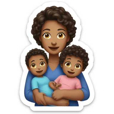 a mom with short dark brown curly hair and 2 babies one boy one girl sticker