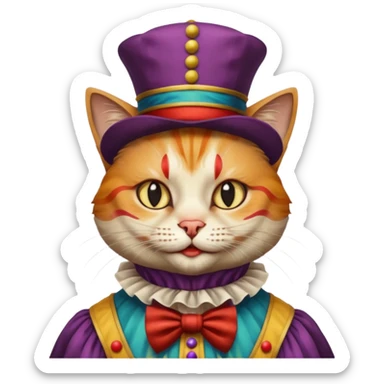 Renaissance painting style cat with clown makeup and attire sticker