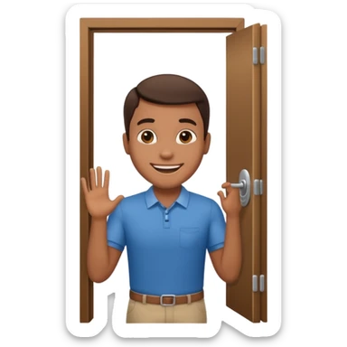 man exiting out a door sticker