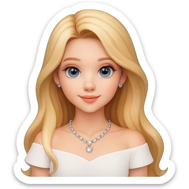 Make the girl's hair longer and ensure the Bardot collar top is clearly white, keep all other features the same, no background. Maintain the original style and look of the image. sticker