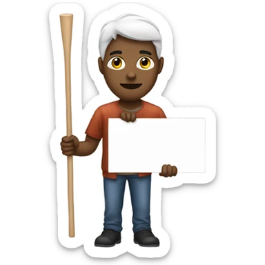 white man holding placard on stick sticker