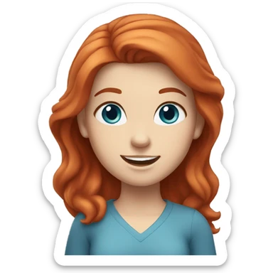 white girl with blue eyes and red hair smiling and waving sticker