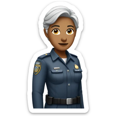 Security guard, woman, gray hair, light brown skin,   sticker