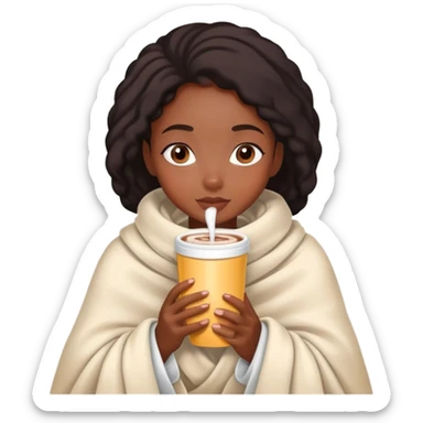 A black pretty girl covers with a blanket on her drinking hot cocoa  sticker
