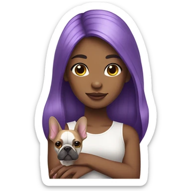 Purple hair girl holding a frenchie sticker