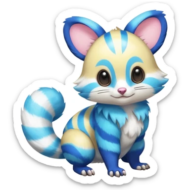 Realistic cute Neon-yellow and neon-cobalt-blue- and cyan-gradients Furret-Emolga-Genet-Cacomistl-hybrid-fusion (full body) sticker