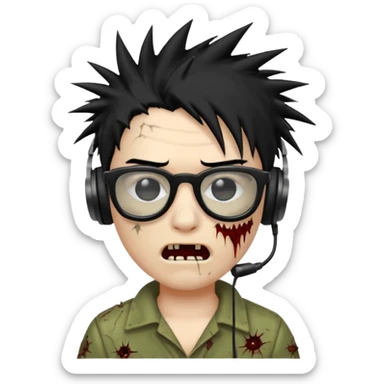 make a zombie iphone emoji with black  glasses, scratches black spiky hair and headphone
 sticker