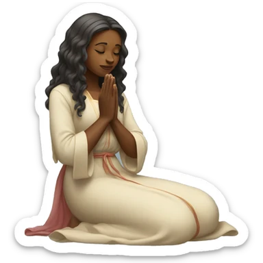 A woman kneeling praying, in a long dress, long hair sticker