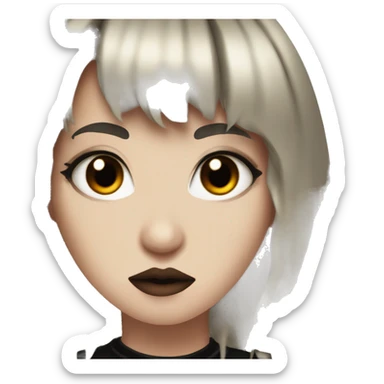 goth girl with red and black hair with bangs and snake bite piercings, brown eyes sticker