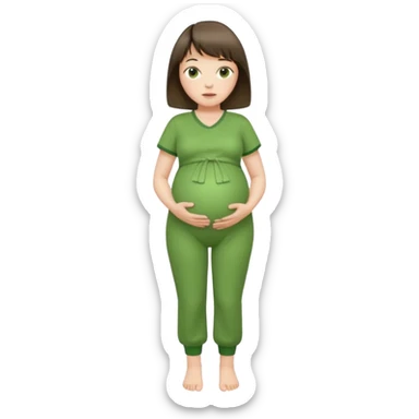 pregnant lady with bangs and short hair in a green jumpsuit sticker
