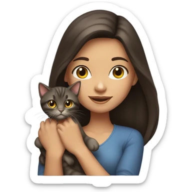 portrait of a beautiful brunette girl holding a cat sticker