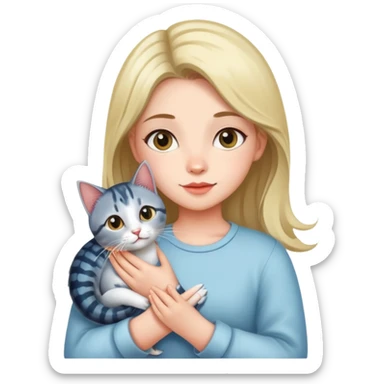 A pretty girl holding a mackerell cat breed on her arms with such a love and care  sticker