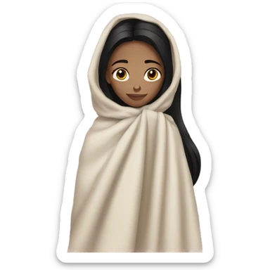 girl with black hair pale skin brown eyes with a blanket sticker