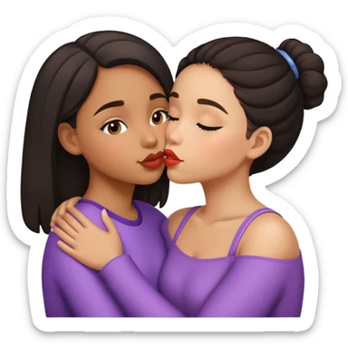 Two girls kissing love biracial sticker