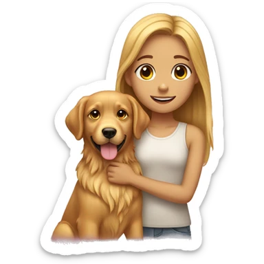 a girl that pet a golden retriever  sticker