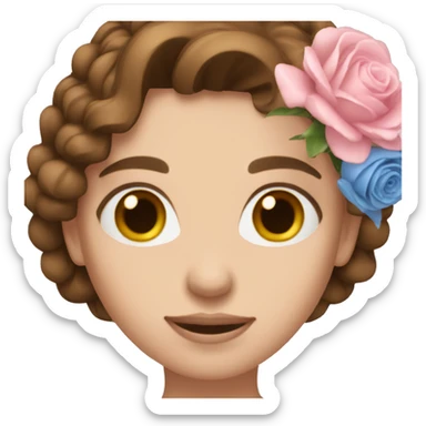 woman with blue eyes brown hair and pink bouquet in the hand sticker