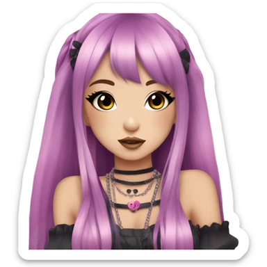 hime gyaru girl, long straight pink and purple hair, tattoos, dark makeup,  sticker