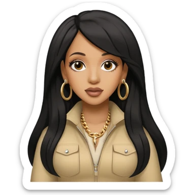 Cardi B with long jet black hair, beige outfit sticker