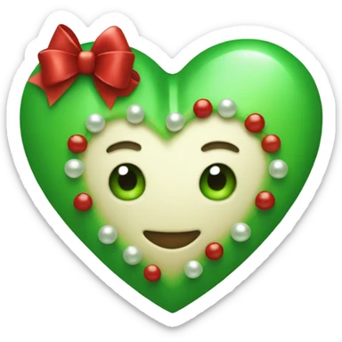 Green heart with pearls and red bow sticker