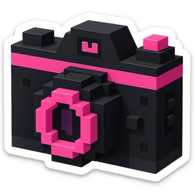 BLACKPINK-inspired gothic camera, blocky and modern, black and pink, no hearts sticker
