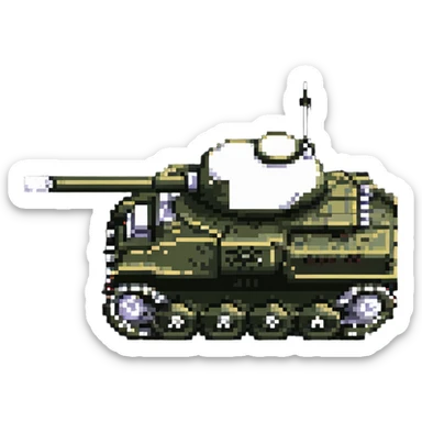 8-bit military tank with treads and cannon sticker