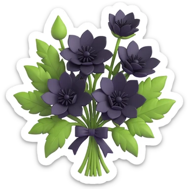 minimal 3D gothic bouquet with more black flowers, simple and mysterious sticker