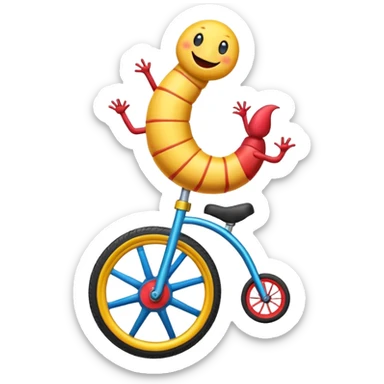 a worm dancing on a unicycle sticker