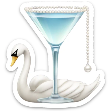 A martini with a swan and a bow and pearls draping from the glass with a handbag sticker