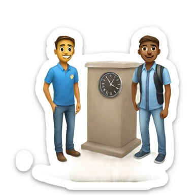 Bits pilani india and two friends standing in gront of clock tower  sticker