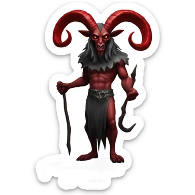 Evil Goatman male Devil sinister with red tipped horns standing with goat hind legs on pyramidal pillar  aura of darkness he is commanding sinister evil power sticker