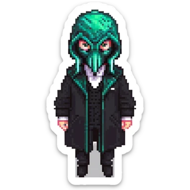 Squid Game Front Man with black geometric mask and black coat sticker