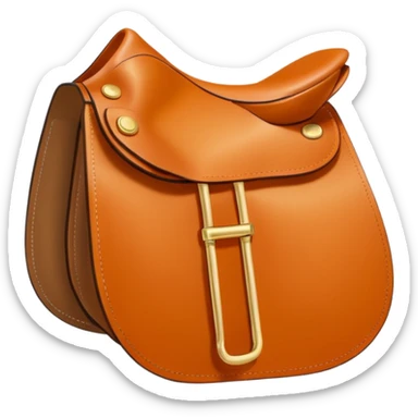 Hermès-style saddle, modern design, Hermès orange, gold buckles, luxury, cute emoji style sticker