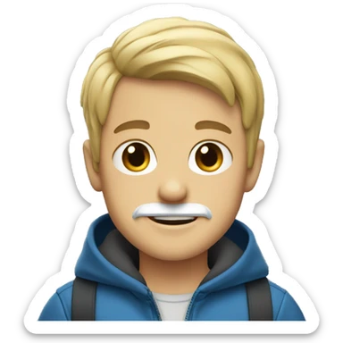 smiling boy in blue jacket with short white beard sticker