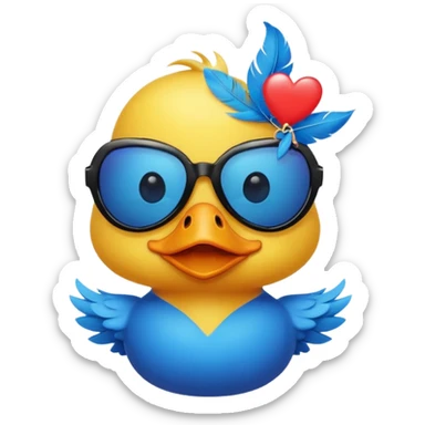 Make a frame emoji and inside it is a  yellow duck wearing red heart sunnies and the background is sky or anything blue make it like this 🌇 but what I described inside  sticker