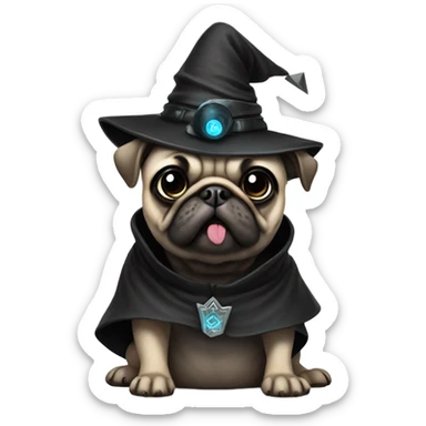 cyberpunk pug wearing a black wizard's hat sticker