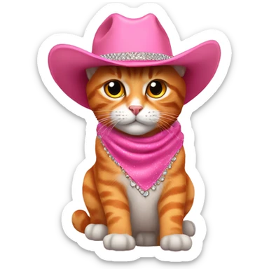 orange realistic cat wearing a bedazzled pink cowgirl hat  sticker