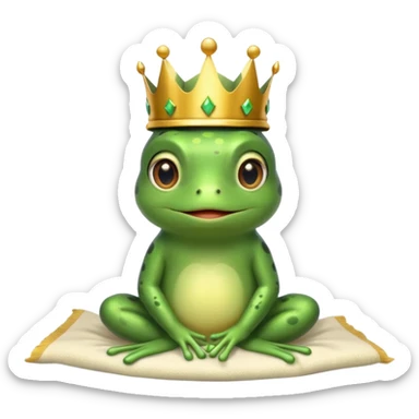 cute little frog with crown on head sitting on bed sticker