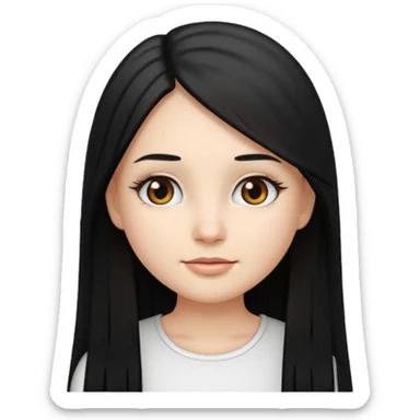 make a girl emoji with straight long black hair and blonde highlights and brown eyes with pretty eyelashes wearing a white top sticker