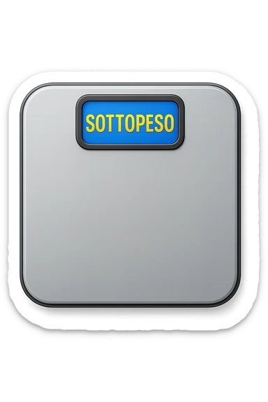bilancia pesapersone con la scritta "SOTTOPESO" SUL DISPLAY, stile emoji iphone, iperrealistico 4k sticker